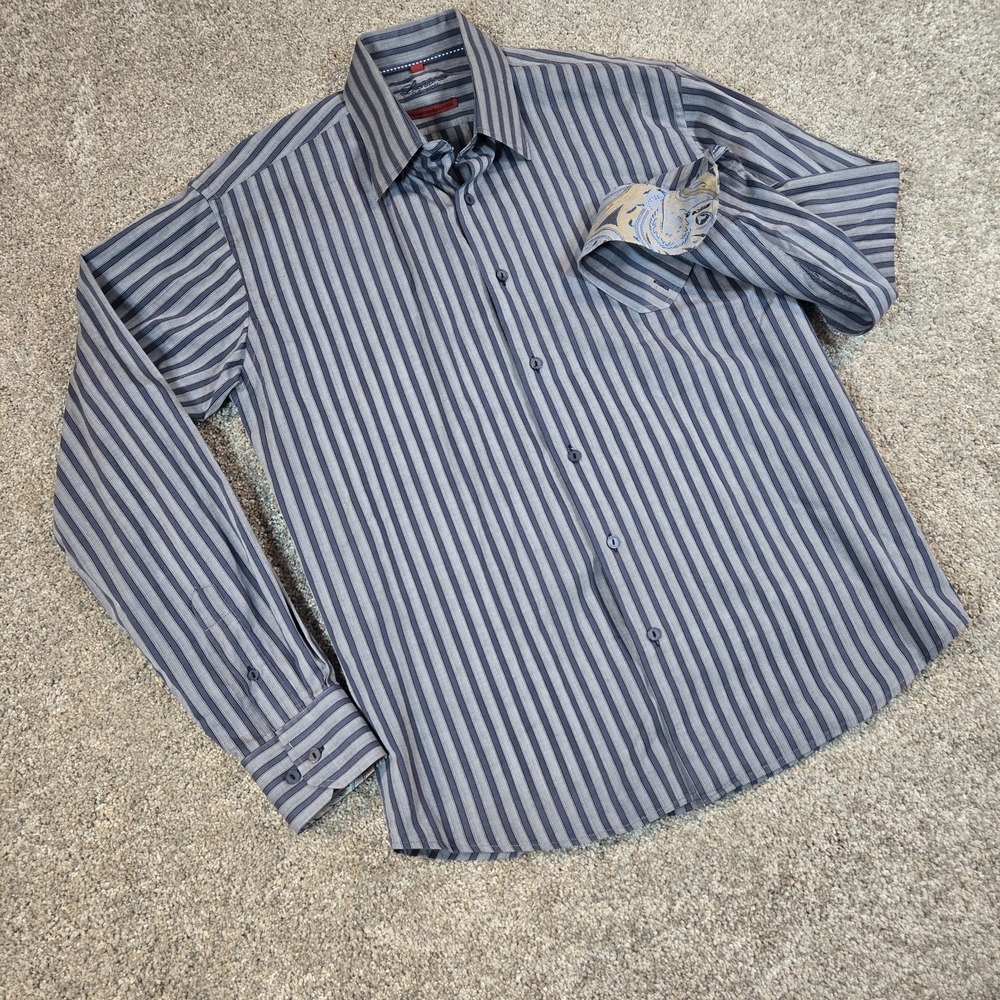 Luciano Visconti Blue Button Down Shirt Mens‎ L Flip Cuff Yellow Blue Payesley